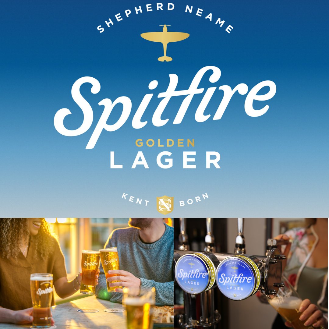 We've unveiled a new look for our popular Spitfire Lager. The refreshing British lager (4% ABV) now has a new visual identity with a bespoke Spitfire logo emulating the Spitfire aircraft vapour trails and the text ‘Kent Born’. Read more here: snea.me/SpitfireLager 🍻🎉