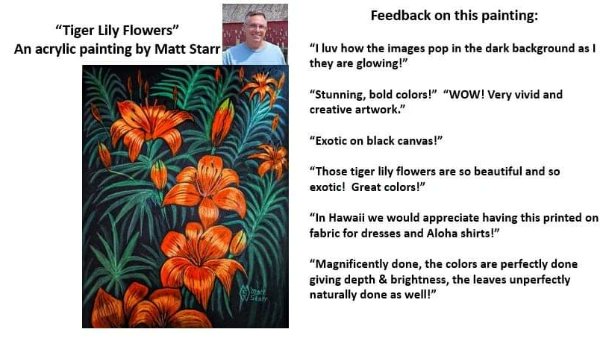 With acrylics, I painted these tiger lily flowers from an inspiration of those in our yard with the resource photo and some feedback. redbubble.com/shop/ap/811907… #mattstarrfineart #tigerlily #tigerlilies #lily #lilies #flower #flowers #plant #bloom #floral #flora #plants #nature