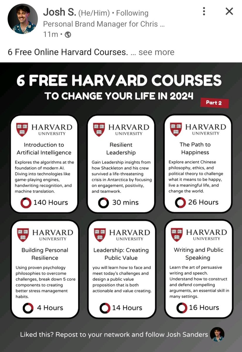 As seen on LinkedIn. Check out these free courses. 🙏🙏