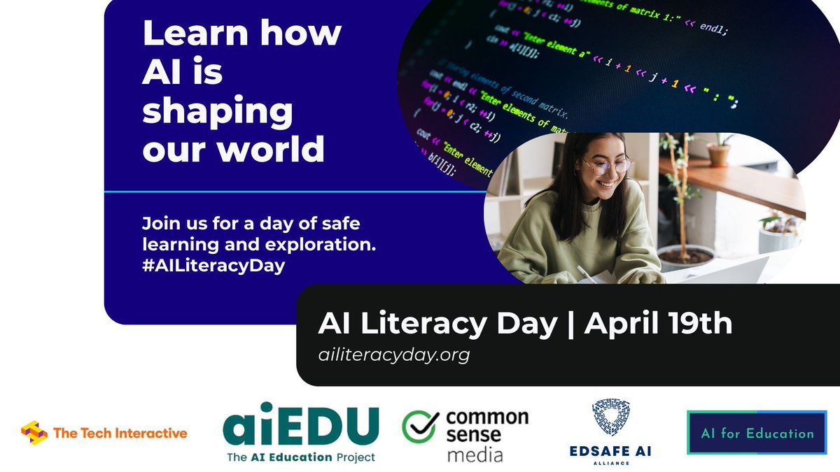 Join us on April 19 to celebrate #AILiteracyDay! Go to buff.ly/49LKajD for valuable lessons for classrooms and after-school programs, plus professional development opportunities for educators.