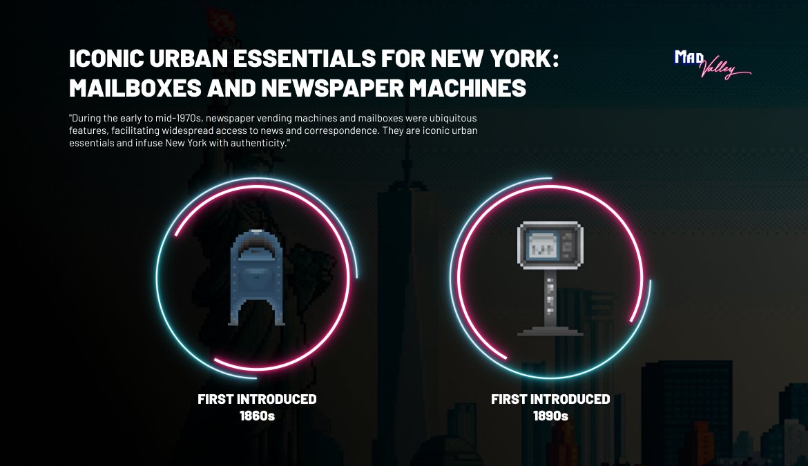 madvalleygame's tweet photo. 🏙️📰 Immerse yourself in the authentic essence of New York City with MadValley! 🗞️ Explore the iconic urban essentials of the early to mid-1970s: newspaper vending machines and mailboxes.  📬 #indiegame #indiegamedev #indiedev #gamedev https://t.co/RJm5NHDV7I