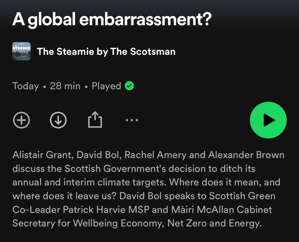 🚨 New episode of The Steamie out now! @mrdavidbol, @therachelamery, @AlexofBrown and I discuss the Scottish Government ditching its annual and interim climate targets. (Note: podcast was recorded before the news about Peter Murrell) Spotify link: open.spotify.com/episode/20NwDI…