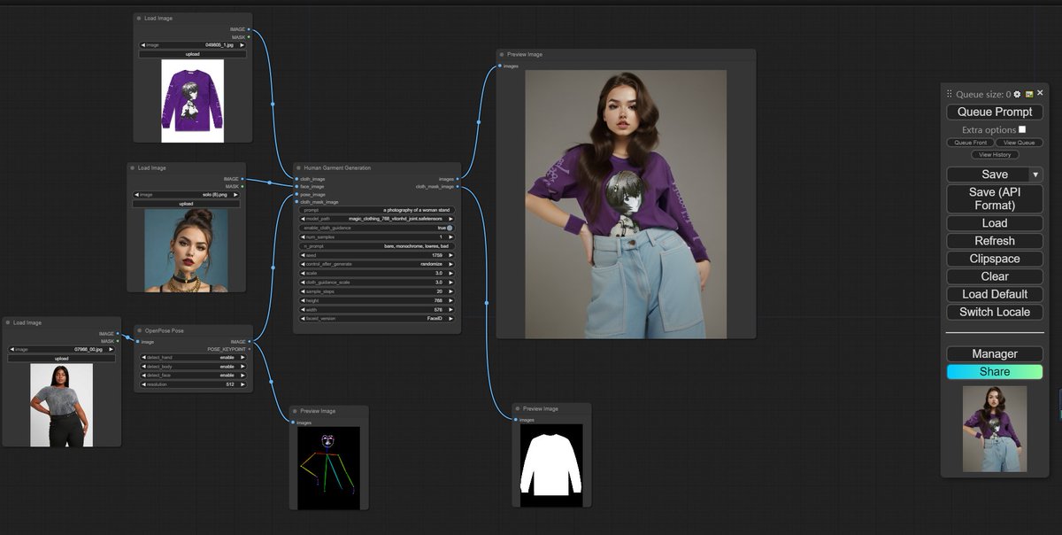 🚨Virtual Try-On for ComfyUI!

Magic Clothing is a virtual try-on custom node for ComfyUI that works with IPAdapter FaceID & ControlNet Openpose

Link in post below for set-up & workflows: