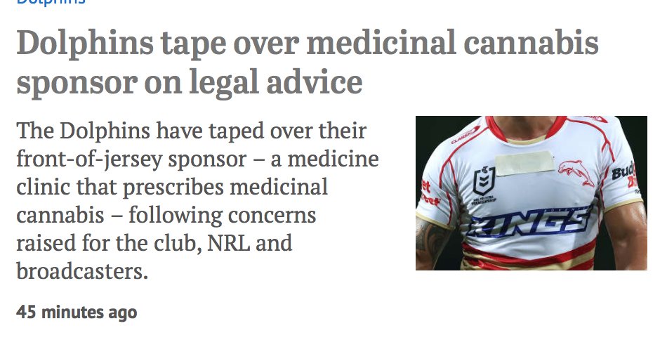 Absolutely phucking ridiculous.

This sporting code heavily promotes gambling, alcohol consumption & toxic fast food. NRL used to heavily promote smoking tobacco. How many lives have these products ruined?

Medicinal cannabis improves lives.

#cannabisindustry #NRLEelsDolphins