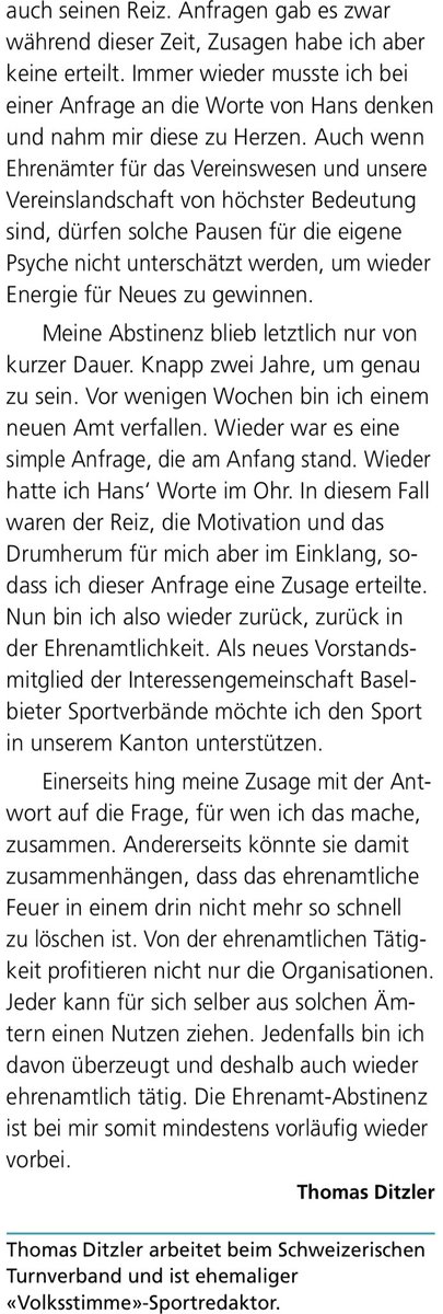 teedee87's tweet photo. Für wenn machst du das? Eine berechtigte Frage, die man sich vielleicht viel zu wenig stellt. Oder man sich erst danach so richtig bewusst wird, welche Bedeutung für einem ein Ehrenamt hat. Meine Gedanken dazu in der @Volksstimme_CH Kolumne. https://t.co/FhOZPzOwcS