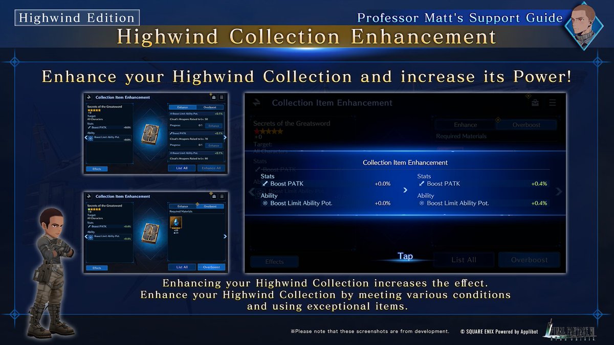 #ProfessorMattSupportGuide Highwind Edition Pt. 3 Enhance your Highwind Collection by meeting certain conditions! Enhancing your Collection increases stat gains and other effects! #FF7EC