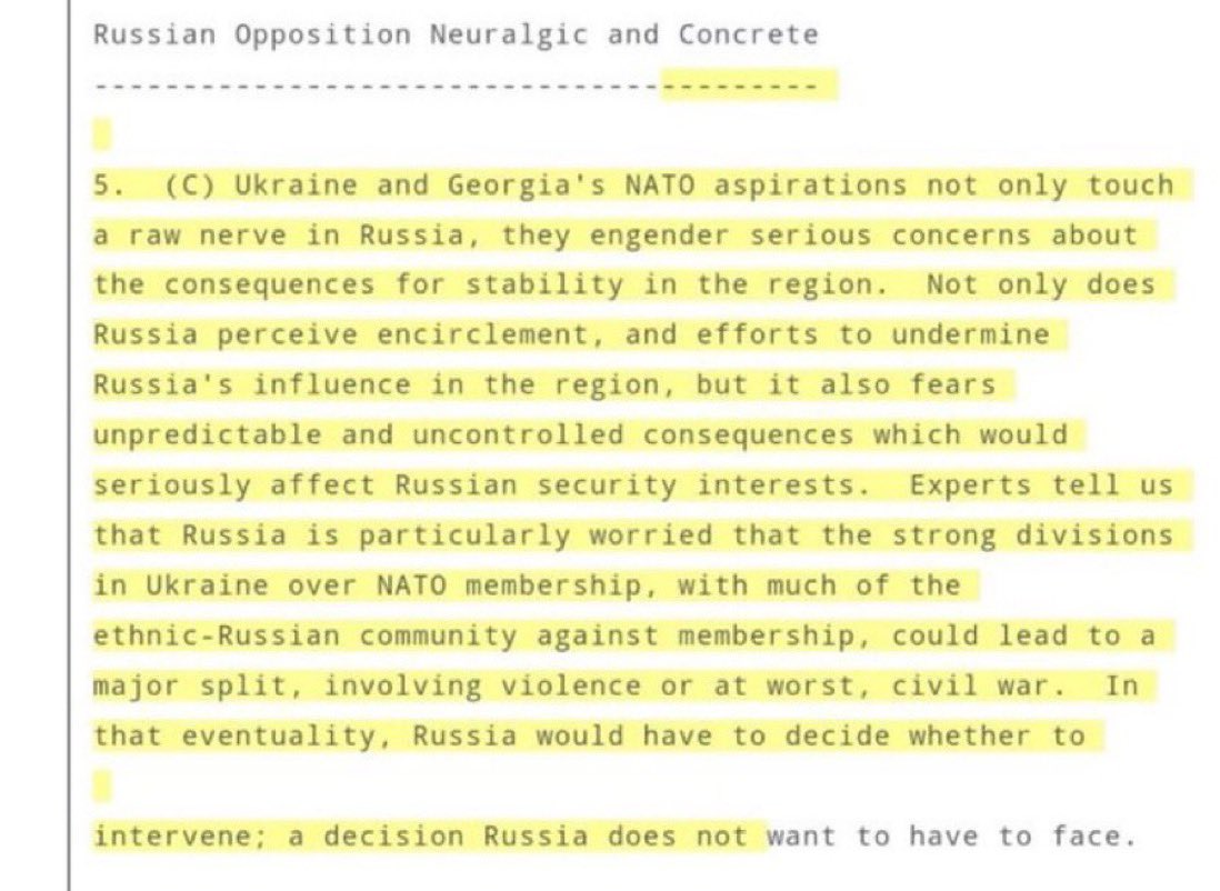 @MedvedevRussiaE CIA Director William Burns’ cable in 2008, on Ukraine and Russia....

(Released by Wikileaks)