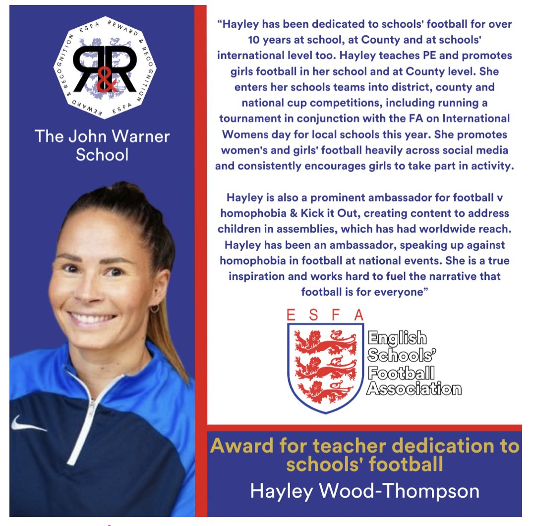 🥇ESFA Awards 🥇

I have been shortlisted in the <a href="/SchoolsFootball/">English Schools' Football Association</a> Recognition Awards for the Award of: ‘Teacher dedication to schools’ football' but I need your votes! 

🙏🏼 ⚽️

If you can spare a second, please vote for me here: schoolsfootball.org/?p=21732