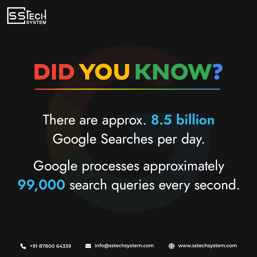 In the ever-growing digital world information is at our fingertips. What will you search for today?

𝗙𝗼𝗿 𝗠𝗼𝗿𝗲 𝗜𝗻𝗳𝗼𝗿𝗺𝗮𝘁𝗶𝗼𝗻: sstechsystem.com

#sstechsystem #doyouknow #didyouknow #facts  #didyouknowpost #ITFacts #searchengine #google #googlesearch #funfact