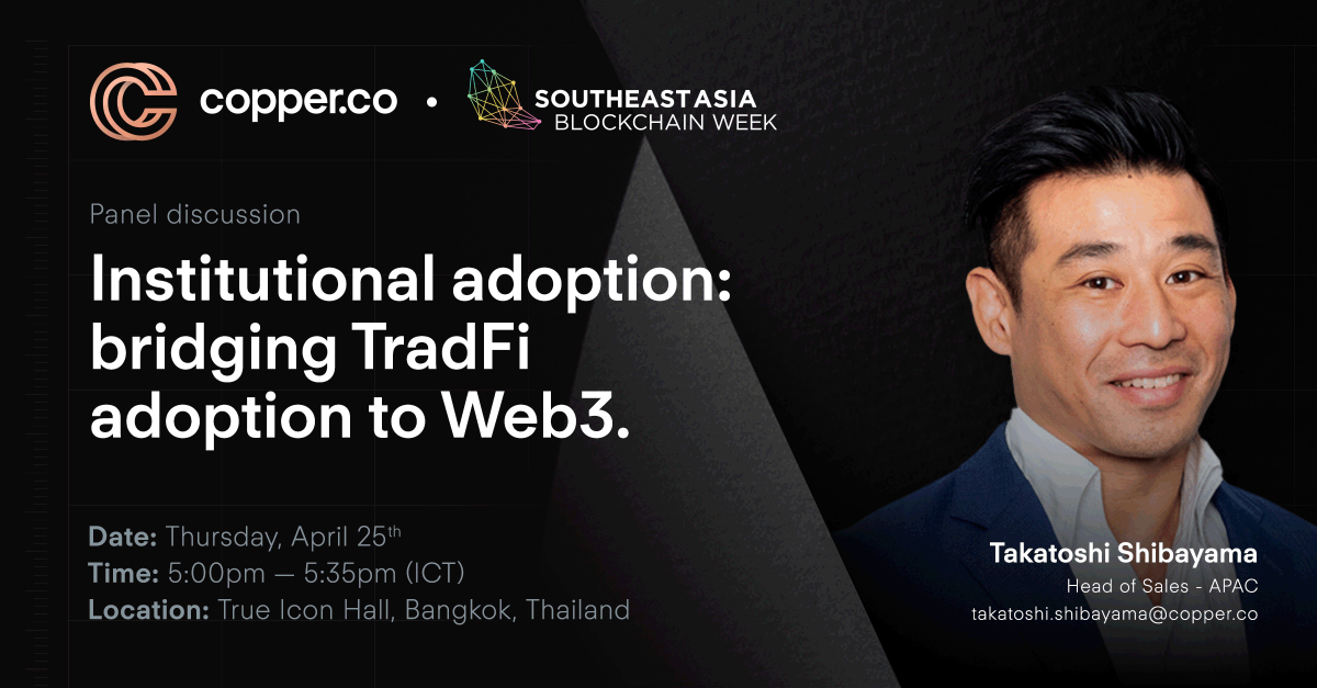 Join us for an insightful panel discussion at the upcoming @SEABWofficial focusing on Institutional Adoption: Bringing TradFi investors to Web3, featuring: - Takatoshi Shibayama, Head of Sales, APAC at Copper.co - @WillyChuang, COO at @_WOO_X - Jittinun…