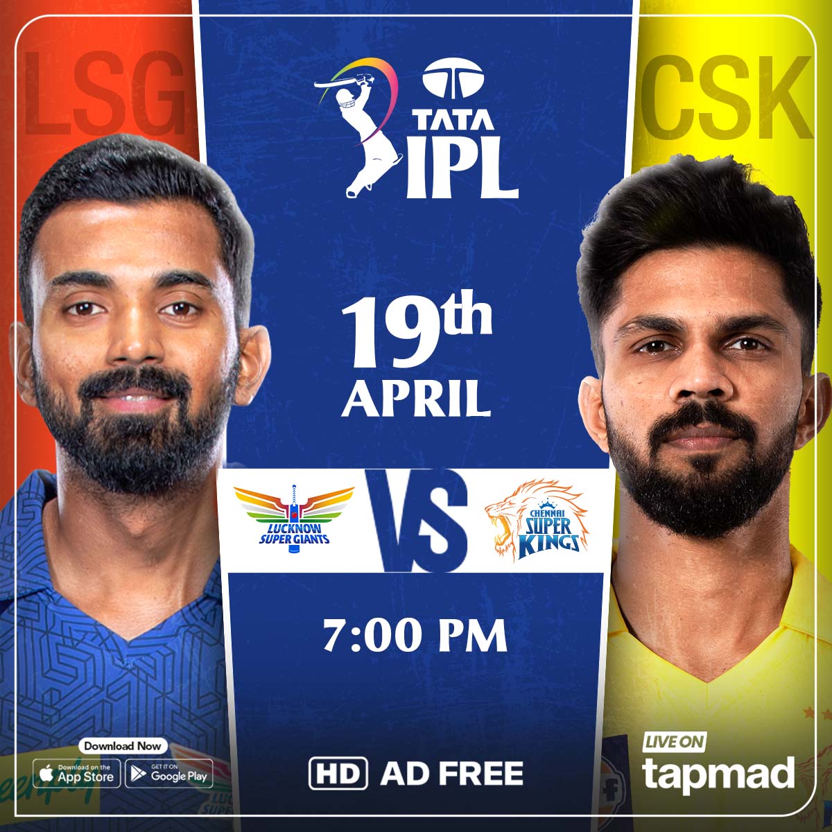 IPL 2024-34th Match Alert: All eyes 👀 on the pitch as Lucknow Super Giants battle Chennai Super Kings in a high-stakes IPL encounter! 💥 Watch TATA IPL match live in HD and without ads only on tapmad! #LSGvCSK | #TATAIPL | #HojaoAdFree | #tapmad