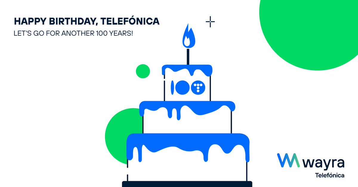 ¡🎉Por estos 100 años y por otros 100 más 🙌! Desde @Wayra brindamos orgullosos por formar parte de la familia @Telefonica 🥂. ¡Felicidades 🎂!
