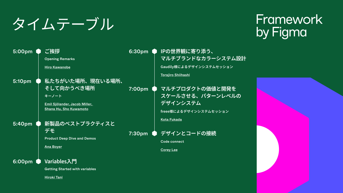 FigmaJapan's tweet photo. ⁨⁩ ⁨⁩📢いよいよ来週！

4月23日に日本で開催 デザインシステムイベント「Framework by Figma」のプログラムを公開🗒️
本国で発表された新機能の日本語解説だけでなく、日本だけの特別セッションも。

👇オンライン参加はこちら
https://t.co/mwYKfMtQa1
※会場参加の申し込みは締め切りました https://t.co/GaoRQ0r3lf