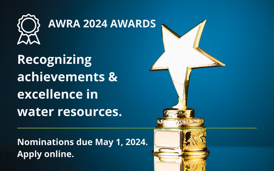 The AWRA Mary H. Marsh Medal award recognizes an individual who has achieved a status of eminence in some aspect of public service related to water resources education and/or management. Make someone's day & nominate them by May 1! awra.org/awards