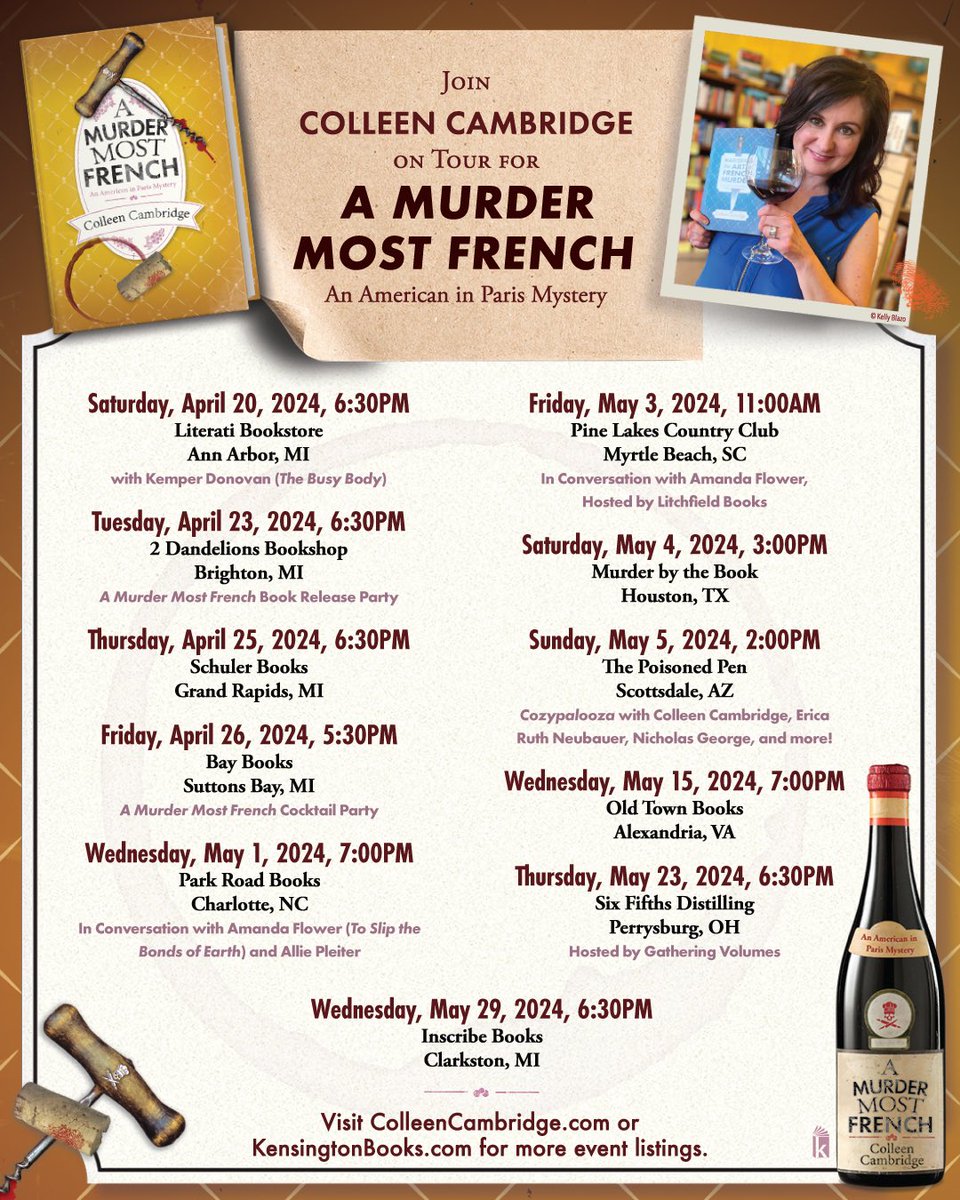 Full list of my book tour events for #amurdermostfrench