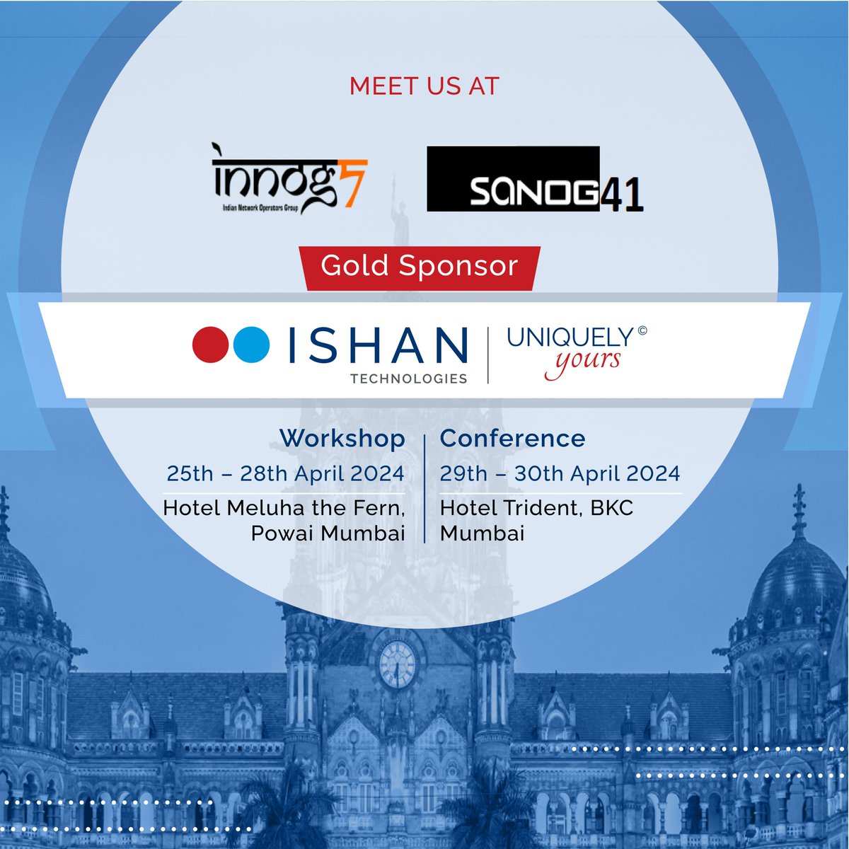#IshanTechnologies is proud to announce our participation as a GOLD sponsor at #SANOG41 happening from April 25th to April 30th, 2024! Don't miss out on this incredible opportunity to connect and gain valuable insights. See you there!

#ishanism #innog7 #Internet #technologies