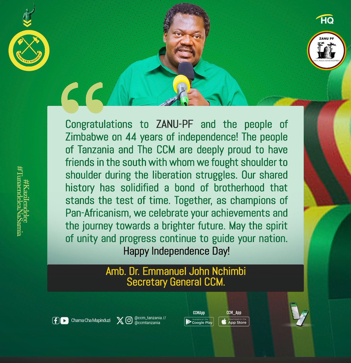 Our gratitude goes to the People of Tanzania and the Revolutionary @ccm_tanzania