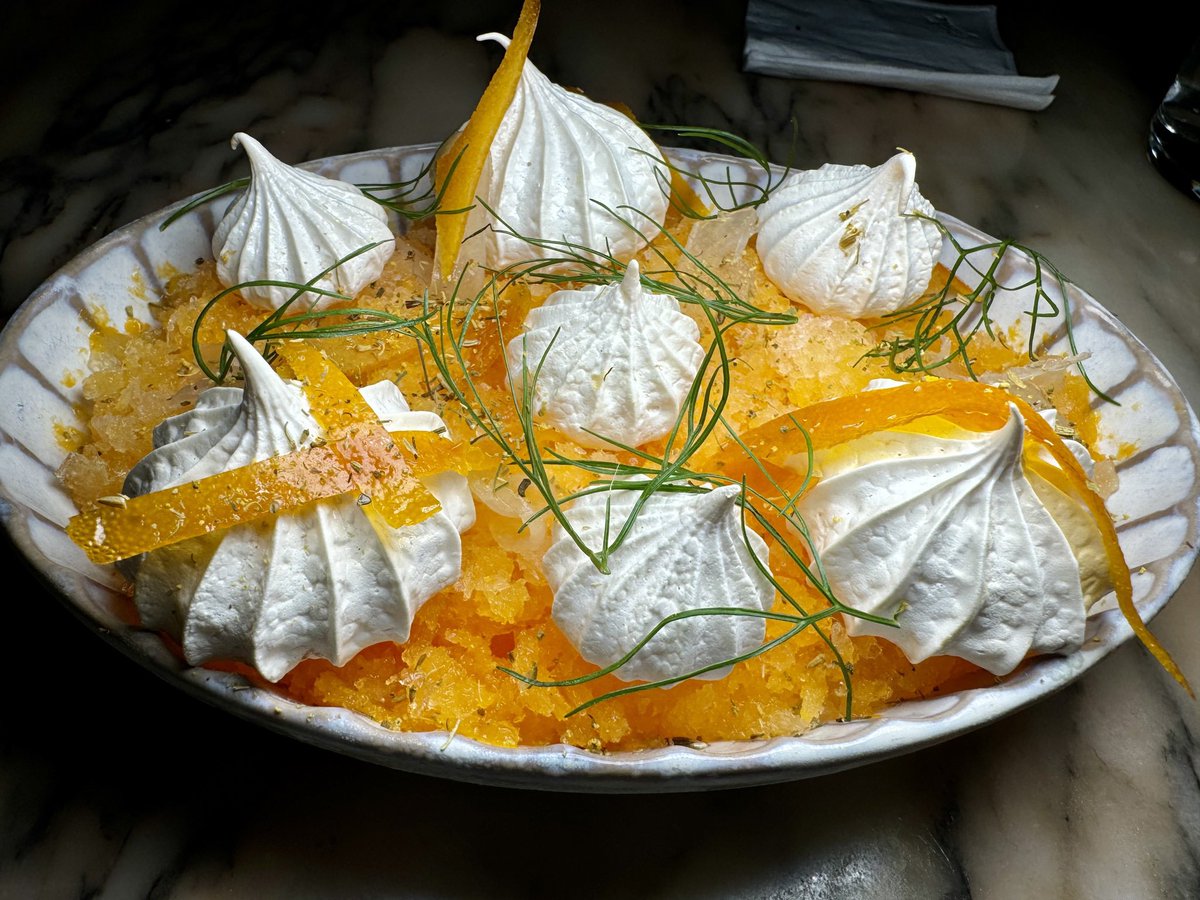 My favorite dish from last night’s dinner with Chef Evan Funke at Funke in Beverly Hills. La Meringata - vanilla bean panna cotta, topped with tangerine granita, tangerine peels, and dotted with Meringues.