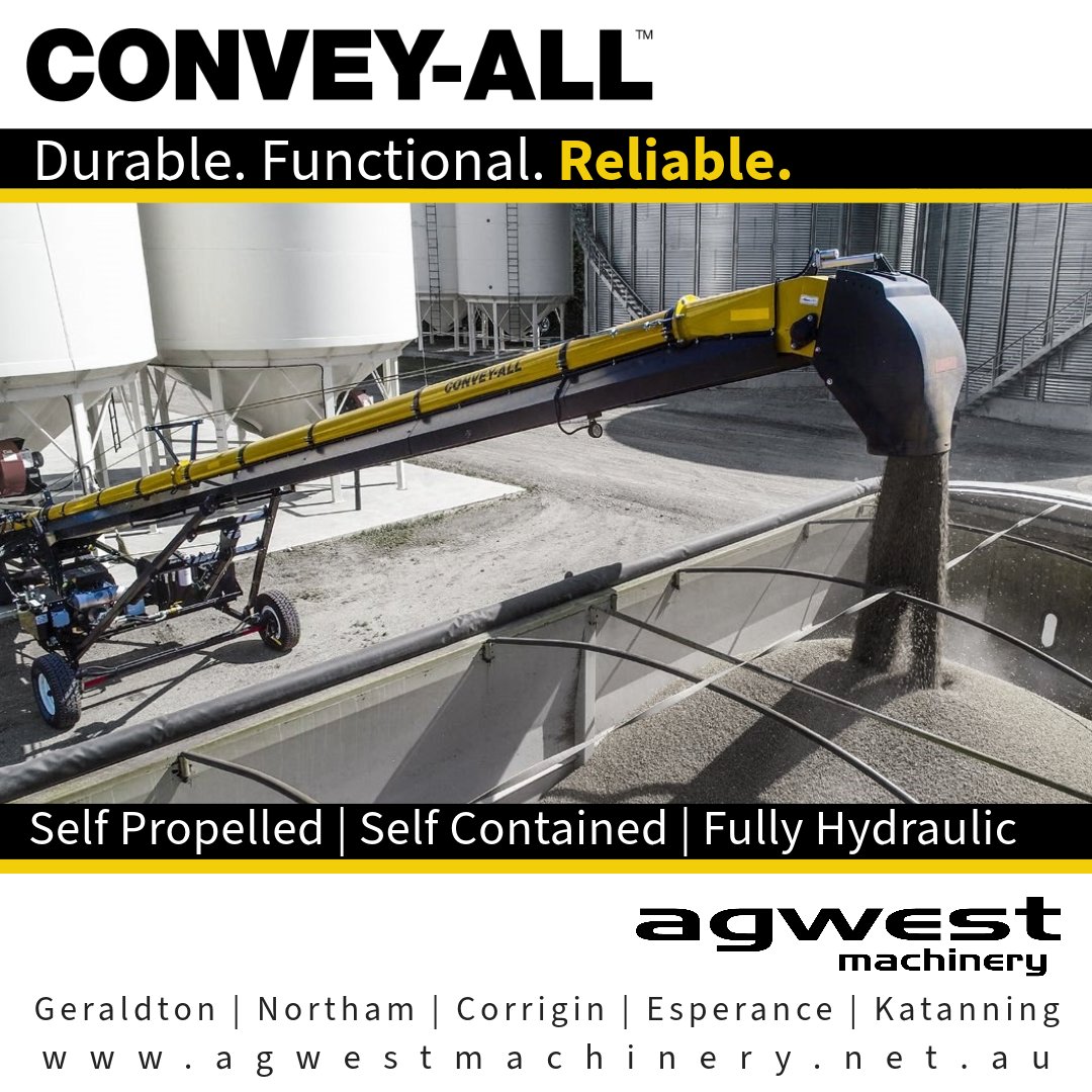 The Proof is in the Performance. CONVEY-ALL conveyors from 𝗔𝗴𝘄𝗲𝘀𝘁 𝗠𝗮𝗰𝗵𝗶𝗻𝗲𝗿𝘆 Stock Now Available Call for more info & a quote, Today! 𝗔𝗴𝘄𝗲𝘀𝘁 𝗠𝗮𝗰𝗵𝗶𝗻𝗲𝗿𝘆 Geraldton 9964 7443 Northam 9621 7744 Corrigin 9063 2508 Esperance 9071 3711 Katanning 9821 8787