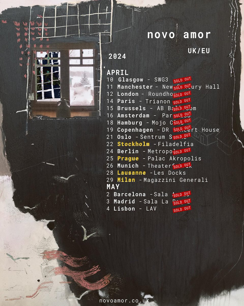 Stockholm, Prague, Lausanne and Milan - only a handful of tickets left. All others sold out. See you guys real soon novoamor.co.uk/tour/