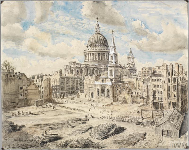 London: Clearance of debris between Gresham Street and St. Paul's by Denis Flanders. 1941 for the War Artists Advisory Committee, from my post exploring their work at alondoninheritance.com/londonvistas/l…