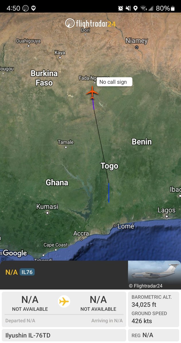Borrowed7Time's tweet photo. It appears that our Rubystar Il-76TD is back on the Lomé <--> Gao runs. I haven't confirmed specifics but it's probably EW-412TH #60005F.
@Dinlas3 https://t.co/J4uHw30hss