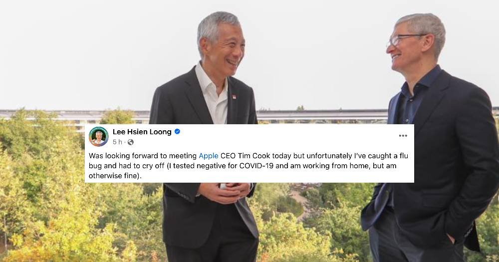 PM Lee had to 'cry off' meeting with Apple CEO Tim Cook due to his flu. 'Cry off' means 'cancel'. bit.ly/3QaCyQr