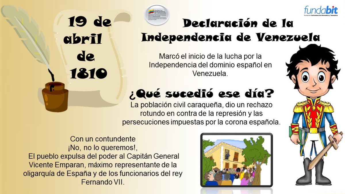 #GloriaAlBravoPueblo   #19Abr  de  1810 fecha trascendental en la historia de nuestro país.
<a href="/NicolasMaduro/">Nicolás Maduro</a> 
@MPPEDUCACION 
<a href="/_LaAvanzadora/">Yelitze Santaella</a> 
<a href="/Fundabit_/">FundabitOficial</a> 
<a href="/leivi24/">Leivi/Oceanía</a> 
<a href="/EleamerAbdala/">Eleamer Elkatrib</a> 
<a href="/Dimary08/">D!mary_Anzola</a>