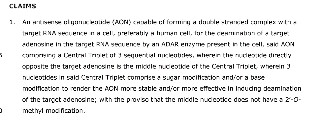 $PRQR considering that 2'-O-methylation opposite the target A renders EON inactive and DNA (2'-deoxy) is considered a stabilizing modification in this context...

...ProQR basically owns synthetic oligo-mediated #RNAediting in EPO countries.

$WVE $KRRO $LLY