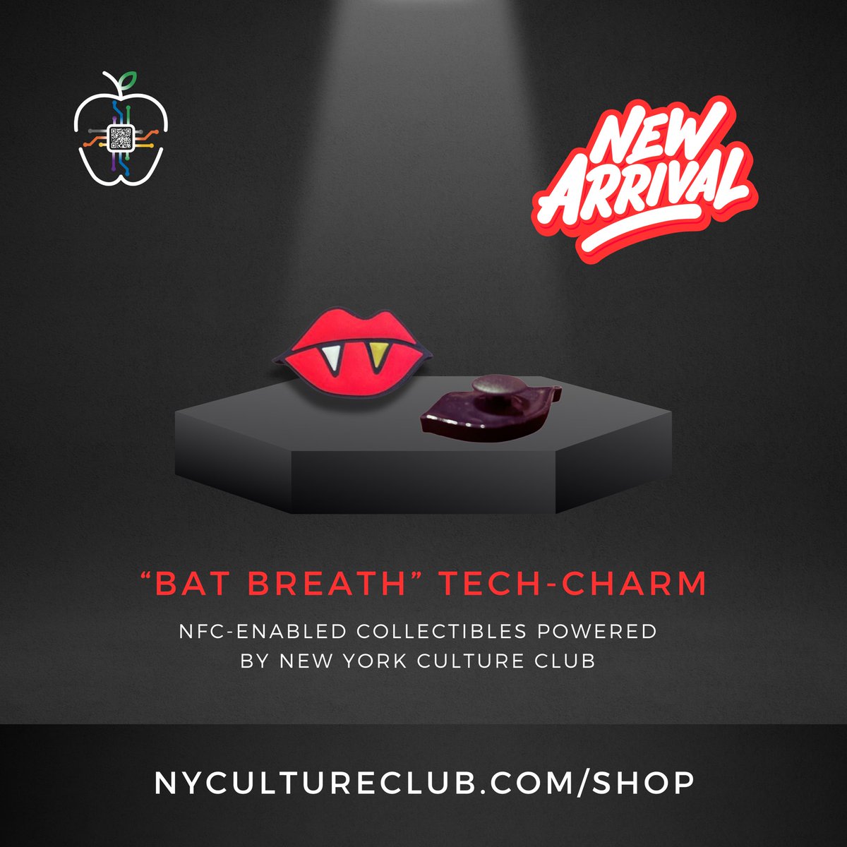 GM! Introducing the NYCC tech-charms. 

Head on over to NYCultureclub.com/shop to get your customizable 'Bat Breath' charm. These charms seamless 'dock' onto @Crocs and other fashion & accessories, offering a fun and unique way to share your business card, socials etc.

#nfc