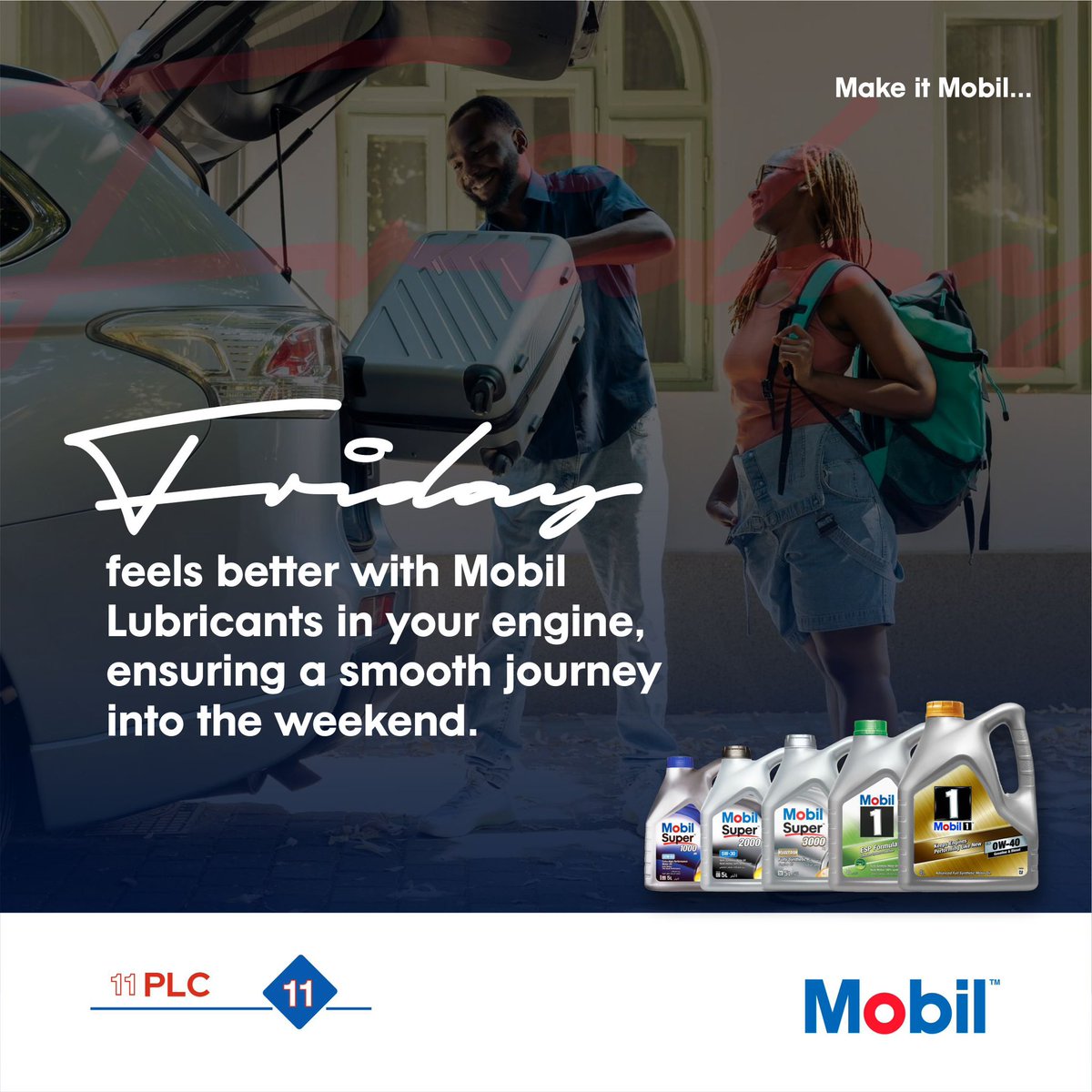 Kickstart your weekend with Mobil Lubricants in your engine for a smooth ride ahead.

#fridayfeeling #mobillubricants #mobilinnigeria