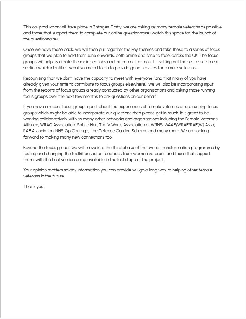 Heads up! We are about to launch our consultation & co-production phase. ⬇️Check out below to find out how you can get involved. @VeteransFemale @WRACAssociation @SaluteHerUK @defencegardens1 @OfWrens The V Word; The WAAF/WRAF/RAF(W) Assn; Assn of RAF Women Officers.