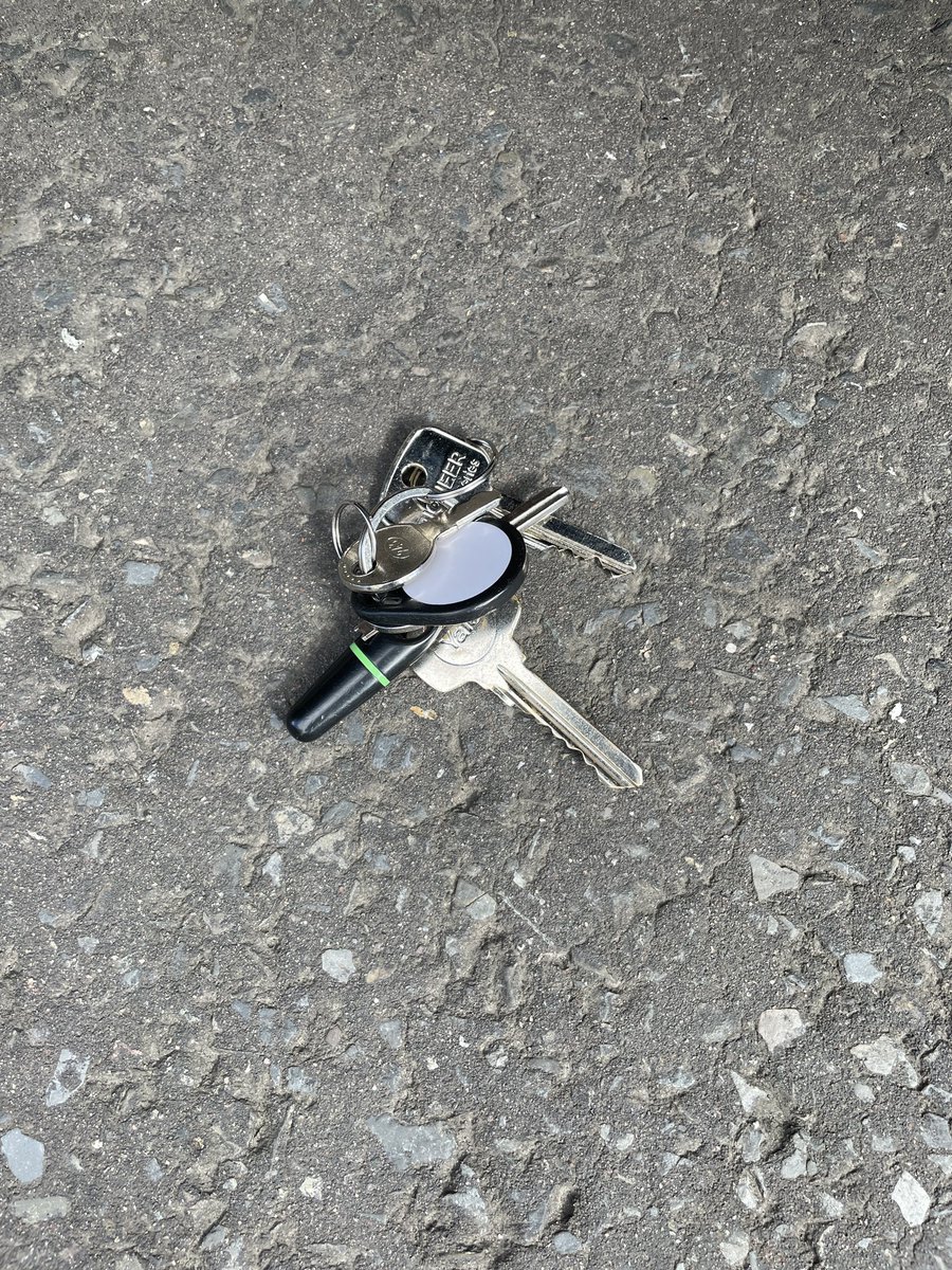 Keys for house and possibly workspace lying beside drivers door of a Kia sportage on Lauriston street opposite Catholic Church