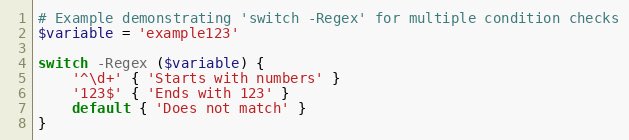 #PowerShell tip of the day: Use ‘switch -Regex` instead of multiple if statements when checking multiple conditions against the same variable.