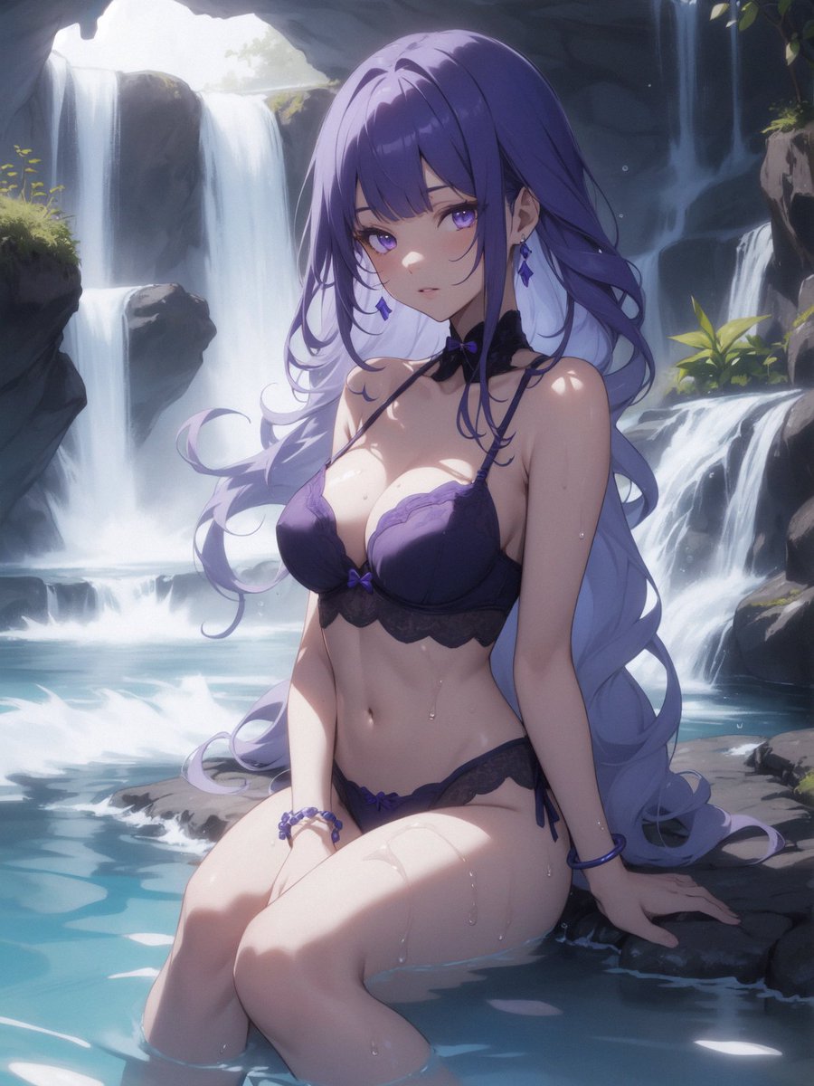 Raiden Ei relaxing near some waterfalls 💜

#RaidenShogun #RaidenEi