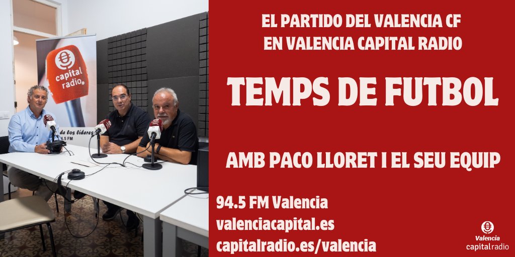🚨📻🦇 HUI, a les 17:30h, #TempsDeFutbol en @Capital_vlc ⚽️ @valenciacf - @RealBetis 🗣️ @pacolloret_, @sergiogeaboix, @cegeavivo, Juanjo Rodri, Lagardera i @AbelMartiSerra --- 📻 94.5 FM 📲 valenciacapital.es
