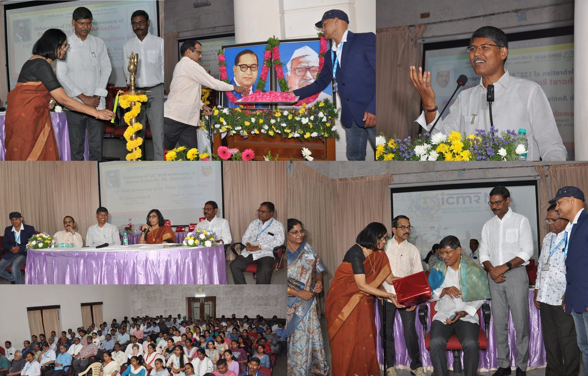 Celebration of 133rd Birth Anniversary of Bharat Ratna Dr. B R Ambedkar & 117th Birth Anniversary of Dr Babu Jagjivan Ram. Dr Hemalatha R, @NINDirector presided over & Prof C Kaseem @osmania1917 College of Arts & Science was Guest of Honour @ICMRDELHI @MoHFW_INDIA @DeptHealthRes