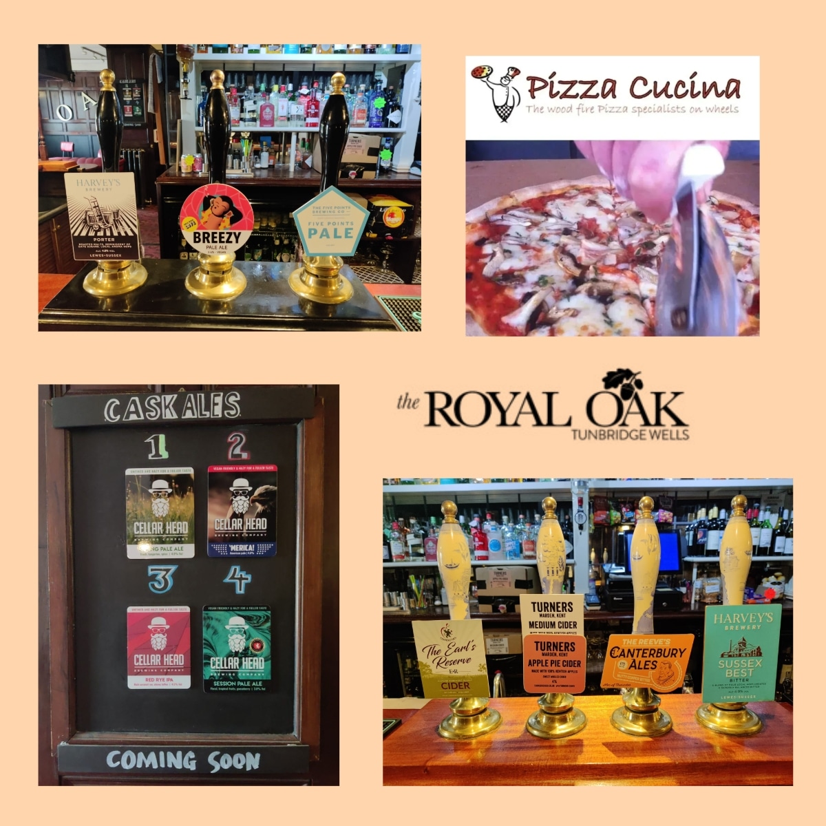 Fridays cask ales line up and our coming soon board. OPEN from 3pm #pizzacucina Van available 5-9 #harveysbrewery #canterburyales #fivepointsbrewingco #onlywithlovebrewery #westkentcamra #realale #realalefinder #twcaskale #twrealale #twpubs