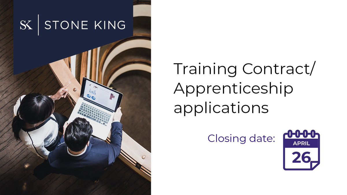 Cloising soon: our Training Contracts and Apprenticeships are a fantastic opportunity to gain invaluable hands-on learning and experience in a supportive environment making this the perfect start to your legal career; deadline 26 April stoneking.co.uk/join-our-journ…