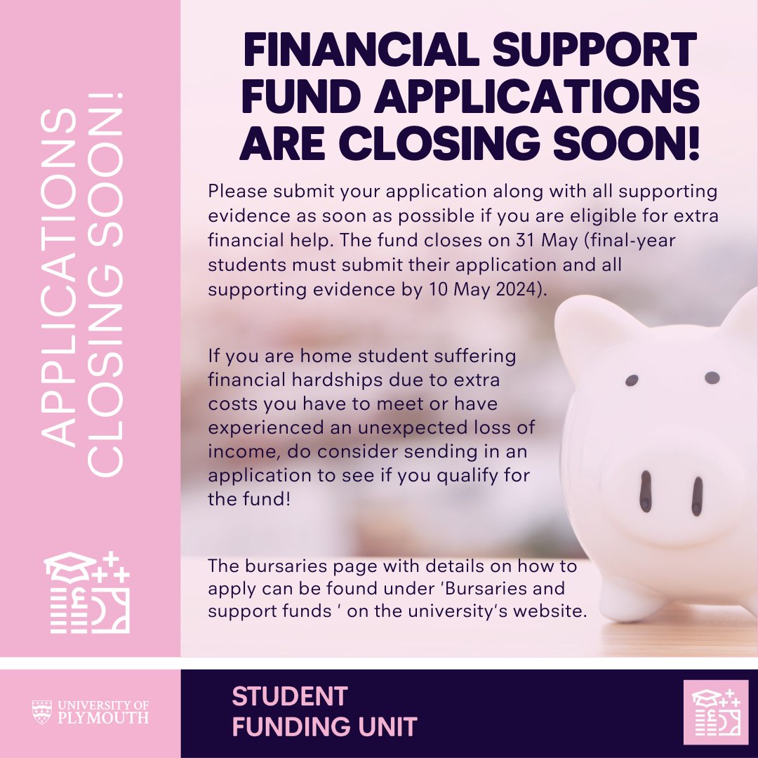 The Financial Support Fund is closing soon! 

<a href="/plymuni/">University of Plymouth</a> #money #financialsupport <a href="/up/">Kassy</a>.su