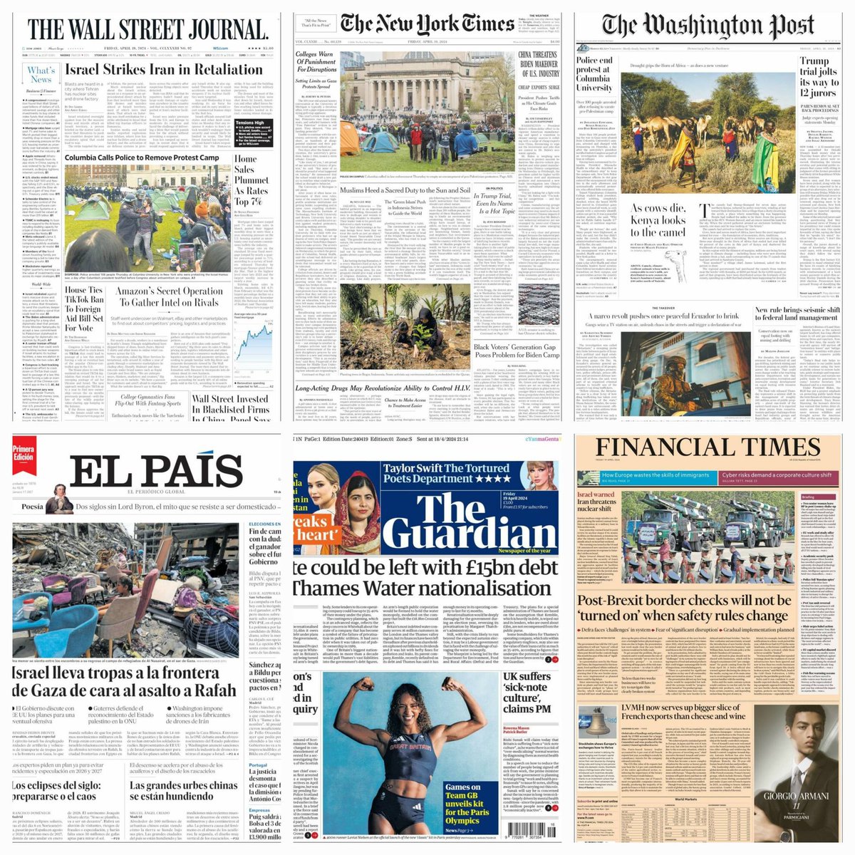 Periódicos en el mundo... #TheWallstreetJournal #Thenewyorktimes #Thewashingtonpost #TheGuardian #ElPaís #Financialtimes #news #newspaper #april19