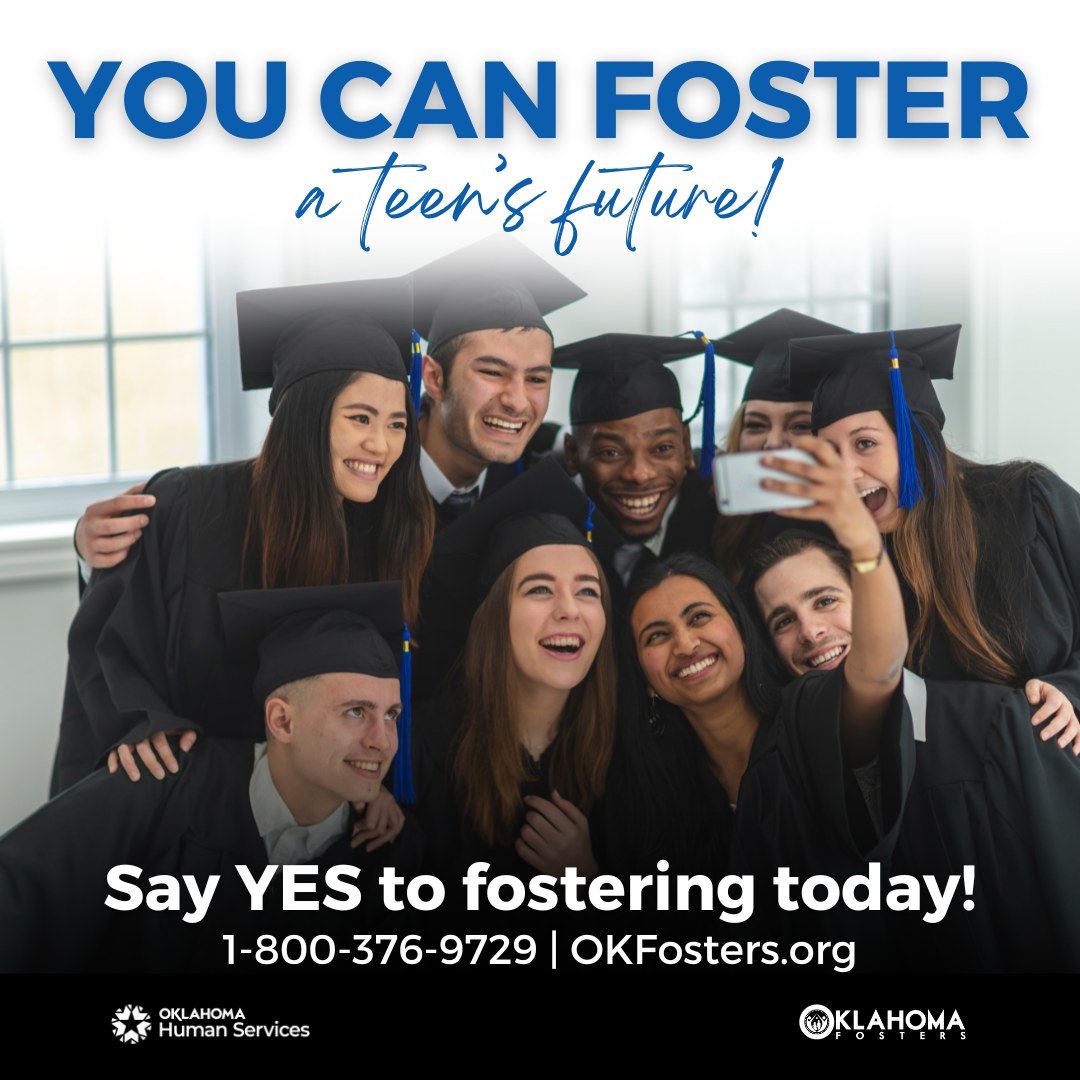 Friday Share from Oklahoma Fosters! In Oklahoma, over 1,000 youth in foster care are teenagers! Foster families play a crucial role in helping these teens become healthy, happy adults. YOU can foster a teen's future! 💙 Learn more: okfosters.org. #OKFosters