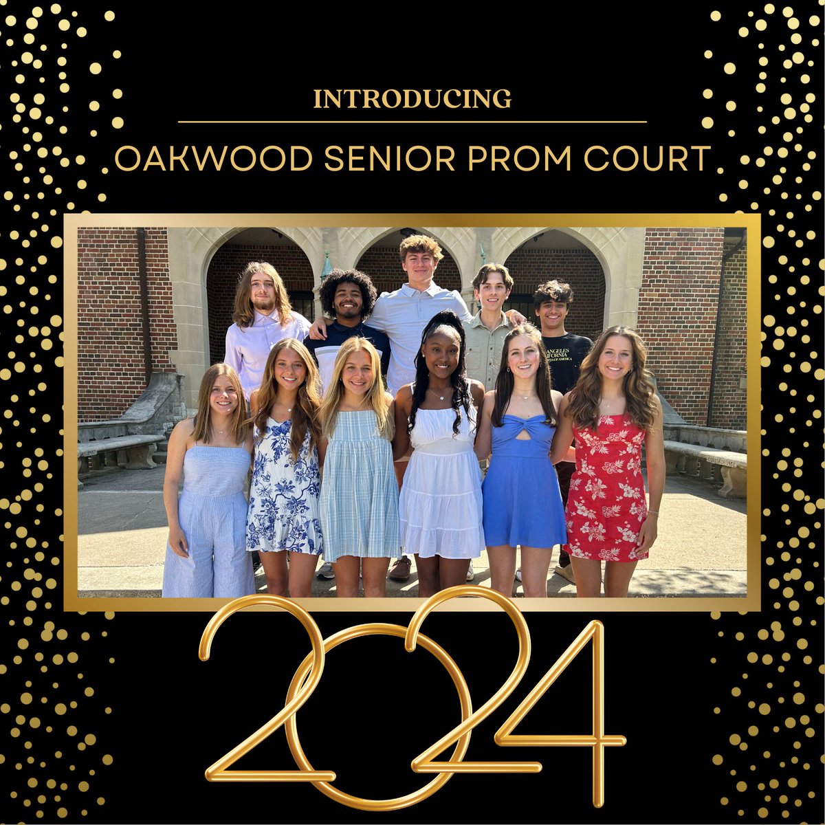 👑✨ Announcing Oakwood's Prom Court 2024! ✨👑 Front(left-right): Neave Lynch, Claudia Butler, Erin Goeller, Elia Rashaed, Caroline Woessner, Maeve Lynch Back(left-right): Nathaniel Upton, JJ Wilson, PJ Bremner, Alex Heid, Will Mhaskar, Not pictured: Wright Chen #OneOakwood