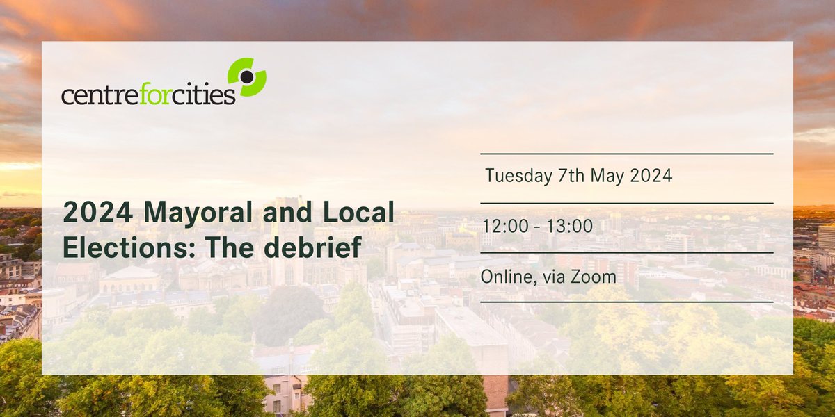 📅 As the dust settles from the mayoral and local elections, join @Paul_Swinney to discuss the results. What do they mean for urban Britain and the future of devolution, and what – if anything – they tell us ahead of the #GeneralElection? Register now👇 loom.ly/E1m-CDI