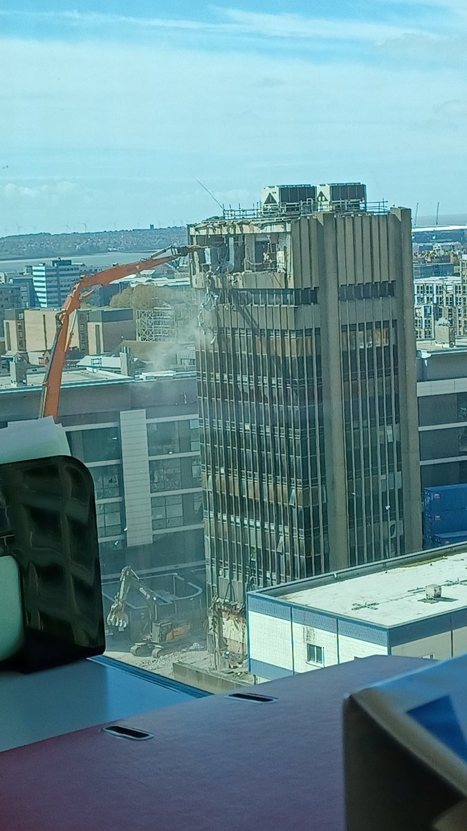 I feel like my reward for my view being this ugly ass building for 4 years is now getting to watch it being taken down #RoyalLiverpool