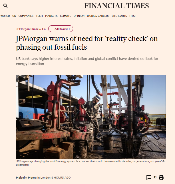 ThierryAaron's tweet image. So fossil fuel financers "@jpmorgan warns of need for ‘reality check’ on phasing out fossil fuels"

How's this for a reality check:
"Climate Change Will Cost Global Economy $38 Trillion Every Year Within 25 Years, Scientists Warn" 🤯

🧵 1/5