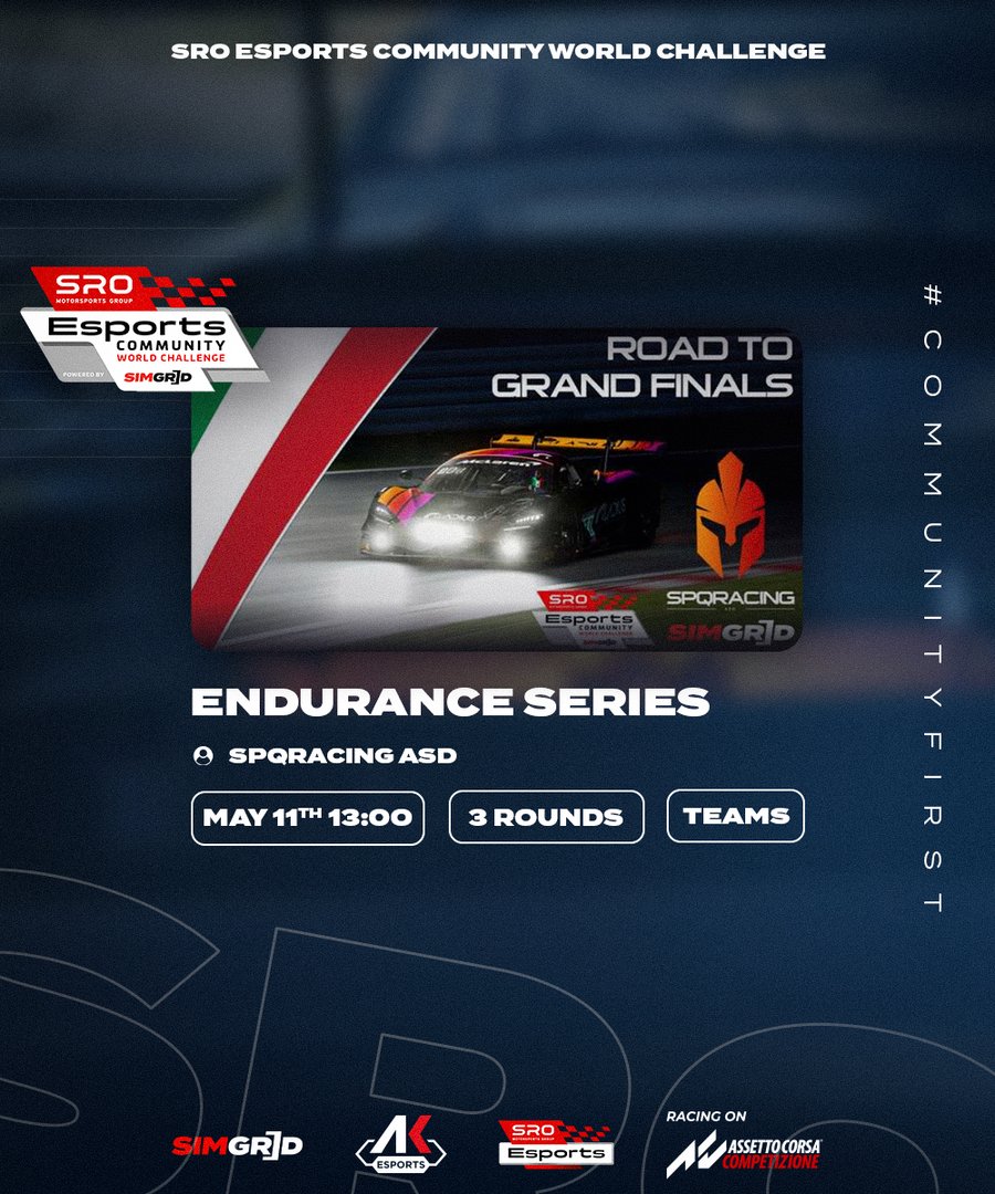 Introducing the SPQRacing Endurance Series, beginning on the 11th of May at the infamous Red Bull Ring! 🐂 🏎 GT3 Cars 💪 40 teams 👥 Two drivers per team 🏁 3 x Endurance Races 🔧 Low Fuel Motorsport Custom Bop Sign up... 👇 thesimgrid.com/championships/… #CommunityFirst #SimGrid
