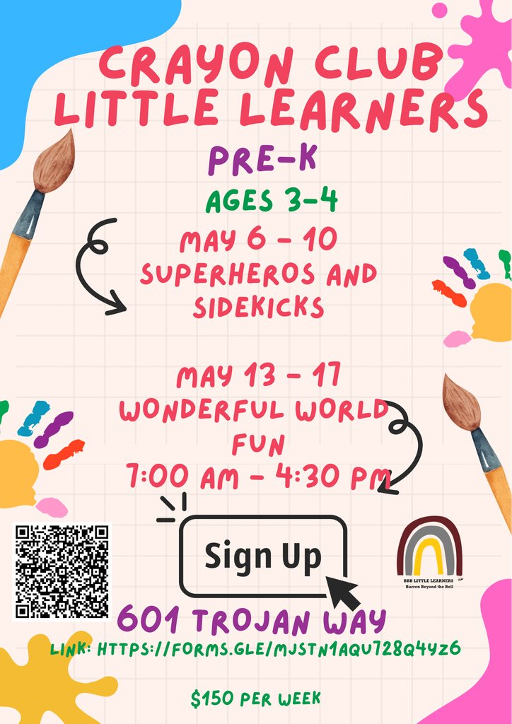 🌟🌈 Thinking about your little one's summer plans? Look no further! 🎉 Join us for an exciting and educational Little Learners Camp for preschool students. 🎒📚 Click the link below to secure your child's spot today! 👉 forms.gle/6eRu7ns6wrWXC7…