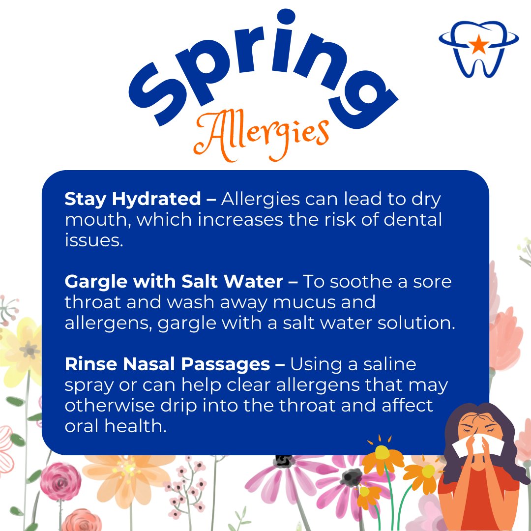 Ah-choo! Don't let spring allergies put a damper on your oral health. Follow these tips to keep your smile bright and healthy all season long! 🌸😁 

#SpringOralCare #AllergySeason #IrvingBraces #IrvingOrthodontist #IrvingDentist #IrvingTX #CoppellTX #LasColinasTX