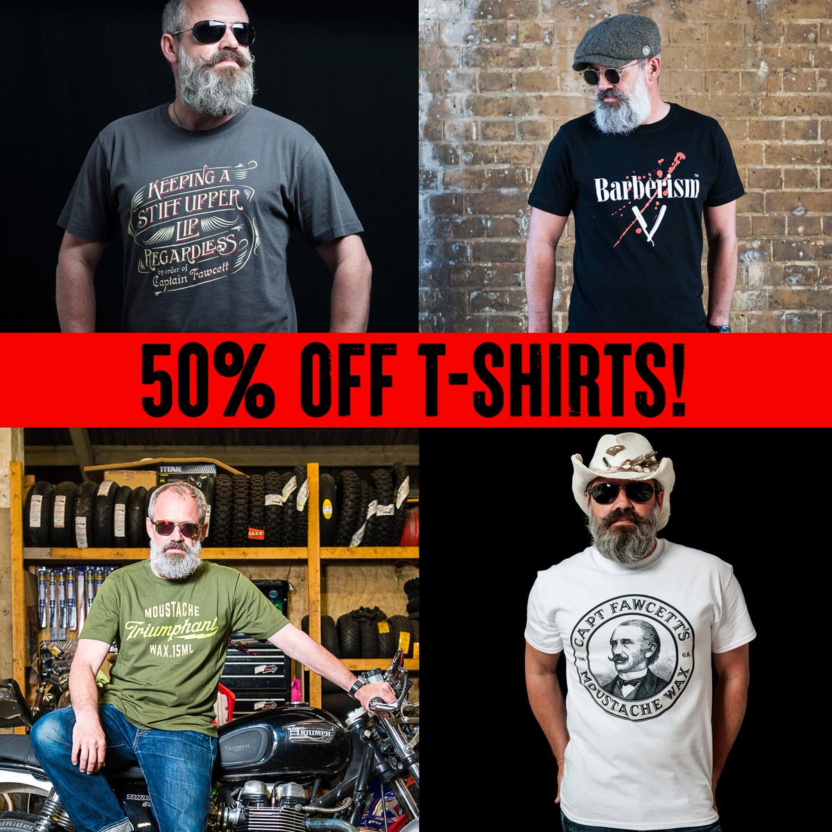 Spring is sprung! You know the drill... warm sunshine immediately followed by Arctic blasts of icy wind. Rinse, repeat. Never fear chums - whatever the weather, you can rely on Captain Fawcett! 50% off all t-shirts: 👉 l8r.it/ib7u